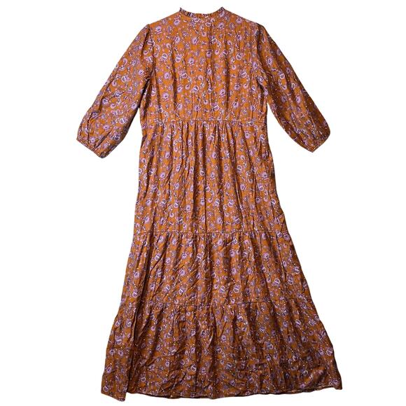 J.Jill Split Neck Tiered Maxi Bronze Purple‎ Paisley Size Small Oversized Boho - Picture 4 of 7